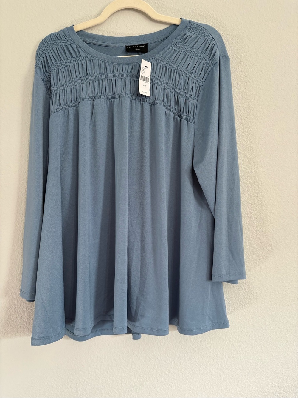 NWT Lane Bryant Smocked Shoulder Long-Sleeve Top Blue Size 18/20